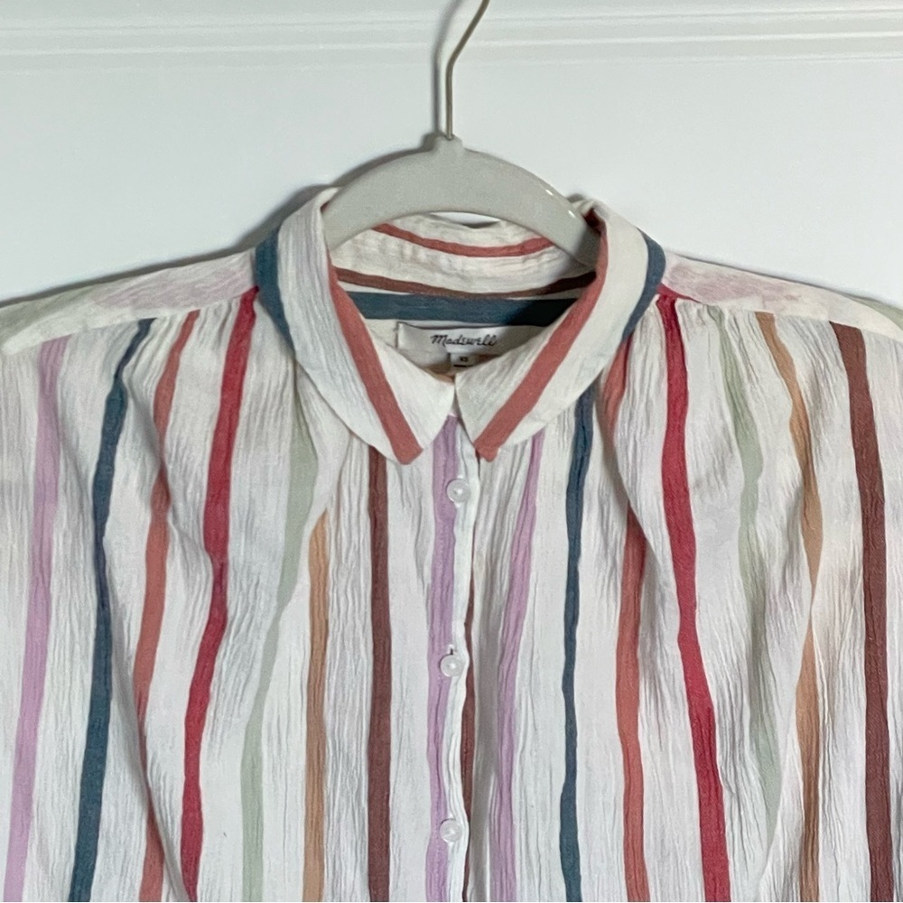 Madewell Gauze Central Button Down Tunic Shirt in Rainbow Stripe 35927 - Picture 6 of 15